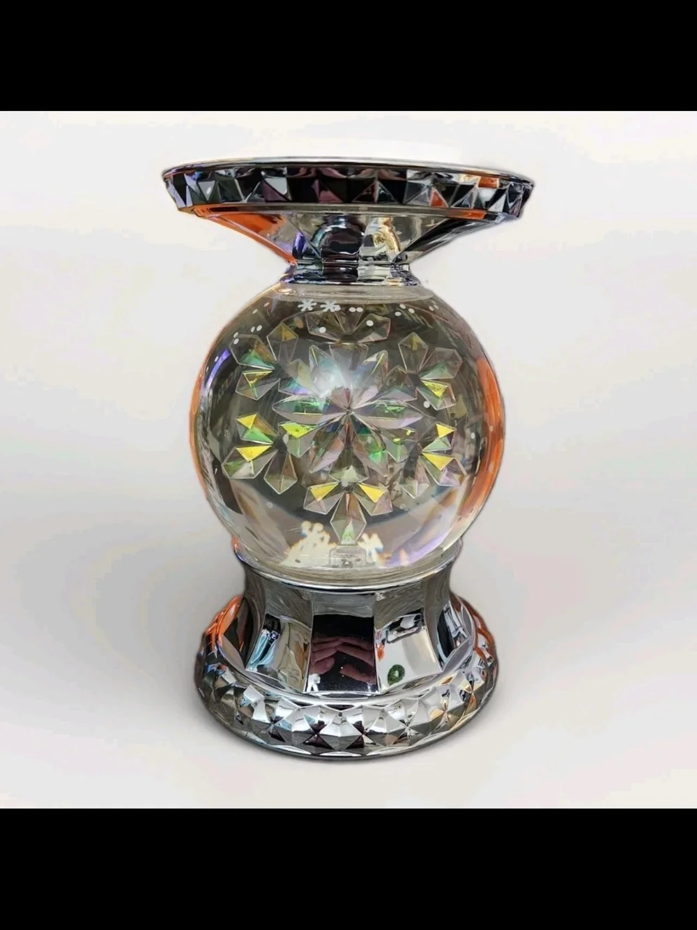 Bath & Body Works Light Up Crystal Prism Glass And Silver 3 Wick Candle Holder